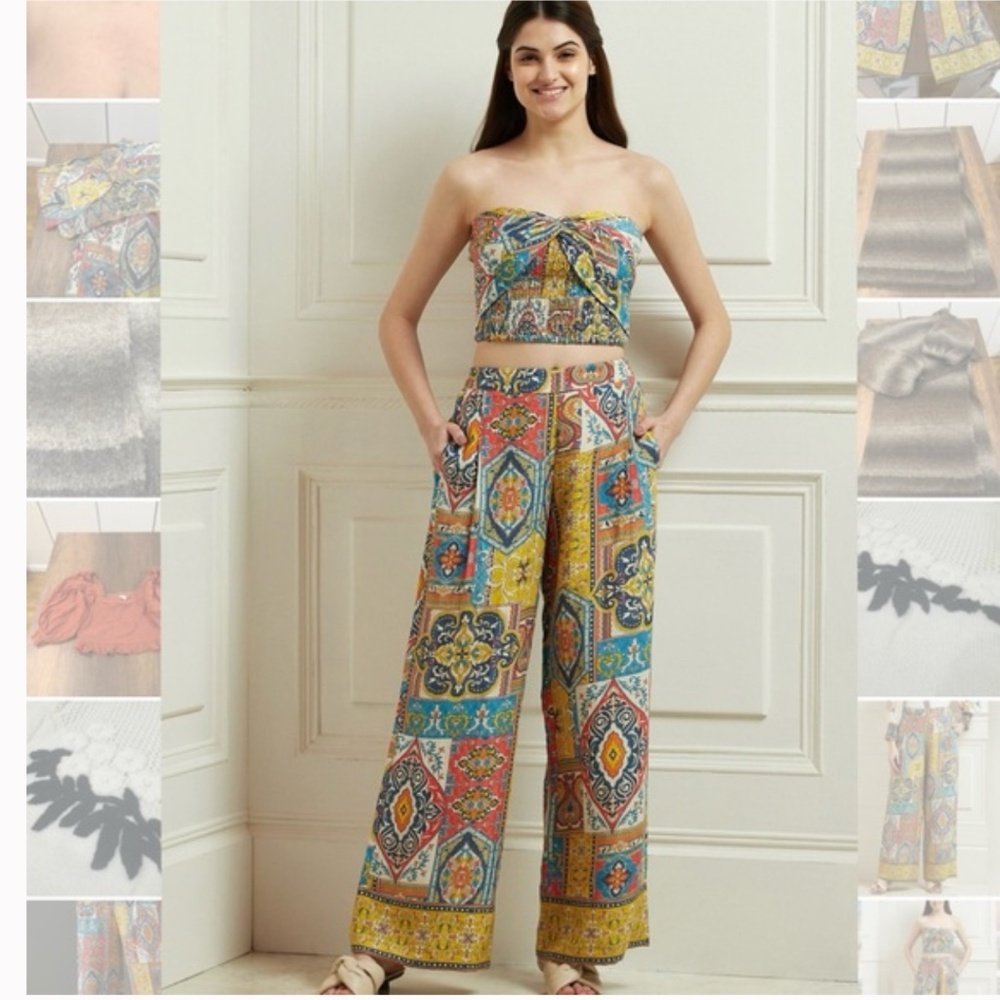 Ranna Gill Linen Printed Tube Top & Pant Set